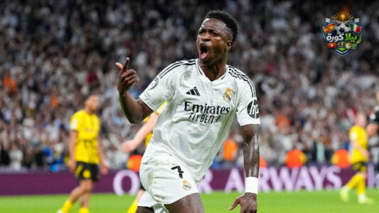 لاعب ريال مدريد فينيسيوس جونيور يحتفل بتسجيل هدف ضد بنفيكا في دوري أبطال أوروبا