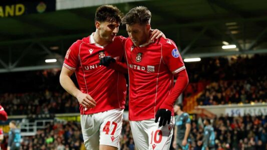 Josh Windass scores the winning goal for Wrexham against Ipswich in the FA Cup
