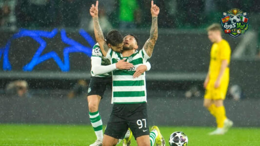 لاعبو سبورتينغ لشبونة يحتفلون بهدف في مباراة دوري أبطال أوروبا ضد بودو/غليمت